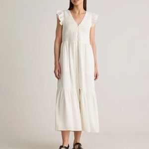 Quince Smocked Flutter Sleeve Midi Dress White | Women’s Boho Dress | Size M